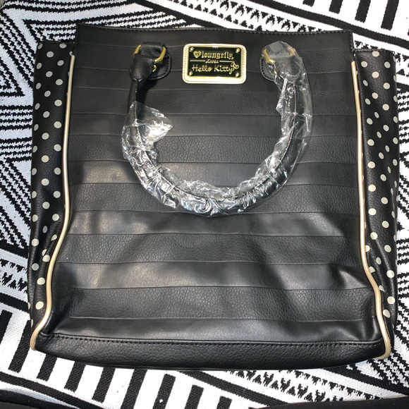 Loungefly X Hello Kitty black/gold/tan leather tote bag - Picture 3 of 6
